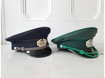 2 Vintage East German Military Police Uniform Caps