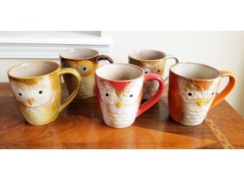 5 Owl Face Ceramic Mugs