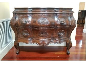 Vintage Carved Wood 3 Drawers Bombe Chest