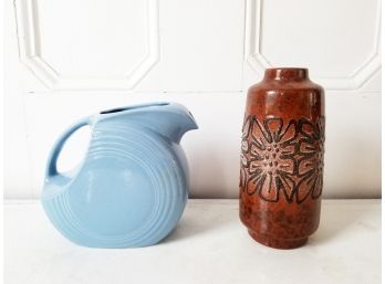 Fiestaware 60th Anniversary Commemorative Water Pitcher & Textured Stoneware Vase