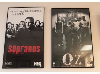 Two Framed 2002 HBO Posters -  The Sopranos & OZ