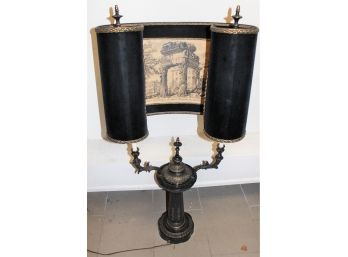 Awesome Unique Vintage Italian Double Arm Lamp W/Massive Velvet Scroll Shade