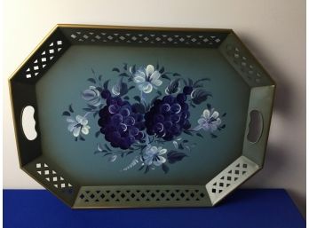 Green And Blue Floral Metal Tray