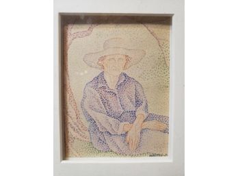 Framed And Signed Artwork Of Older Woman