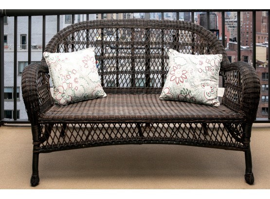 Resin Wicker Loveseat With Two Complementing Outdoor Pillows
