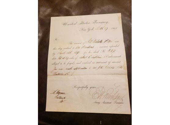 1869 Letter From US Treasury