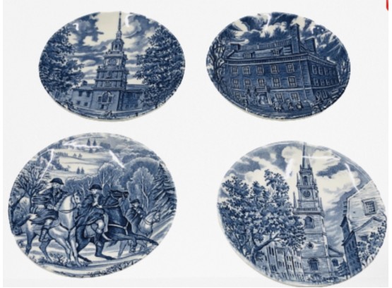 Four Liberty Blue Staffordshire Plates