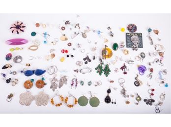 Colorful Collection Of Earrings, Brooches & Pins