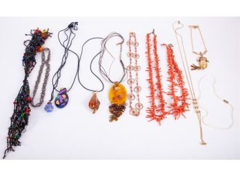 Beaded, Red Coral & Leather Cord Necklaces