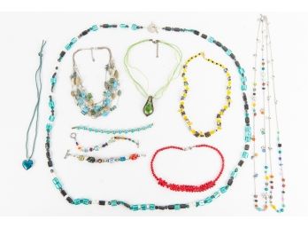 Teal Beaded Collection Of Necklaces