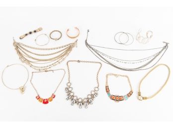 Collection Of Silver & Gold Tone Costume Jewelry