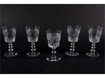 Set Of Five Vintage Cut Glass Wine Glasses