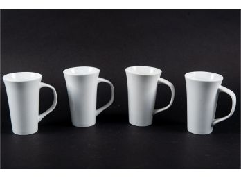 Four Tall Everyday White Porcelain Mugs