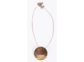 Necklace With Hammered Golden Disk Pendant