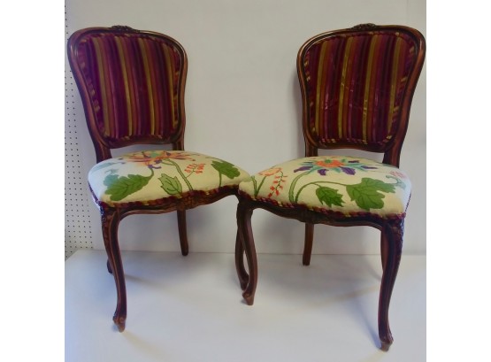 Pair Of French Needlepoint & Velour Side Chairs