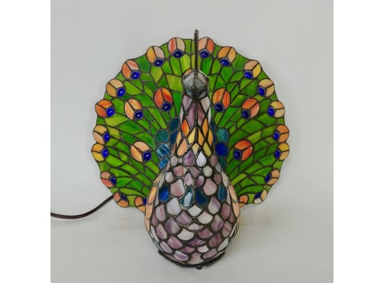 Leaded Glass Peacock Lamp