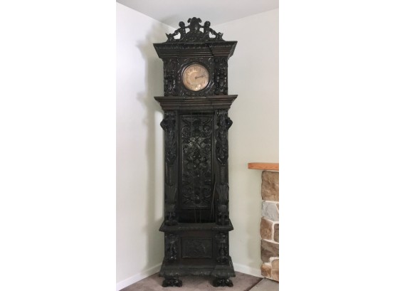 Heavily Carved Grandfather Clock With Figures