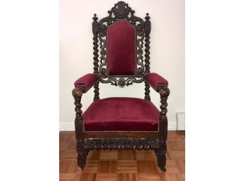Set Of 5 Carved Upholstered Castle Dining Chairs