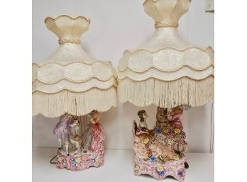 Pair Of Vintage Capodimonte Figural Lamps