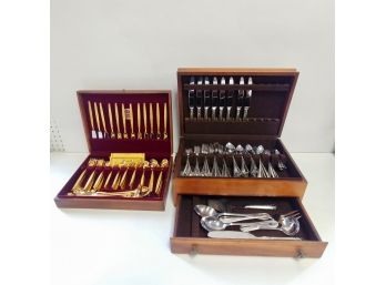 Two Sets Of Flatware In Wooden Cases