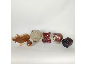 Lot Of Piggy Banks - Pottery, Glass, Wooden