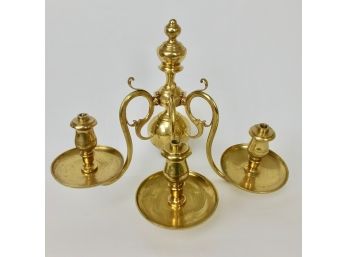 Pair Heavy Brass 3 Branch Wall Sconces