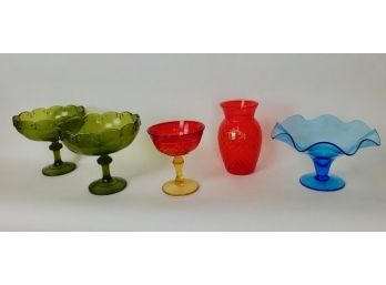 Colored Glass Lot Including Amberina (5)