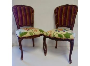 Pair Of French Needlepoint & Velour Side Chairs