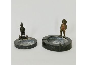 Grafner Figural Bronze And Marble Ashtrays (2)