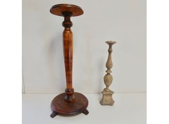 Maple Pedestal & Carved Candle Stand