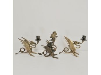 Brass Griffin Candle Sticks (3)