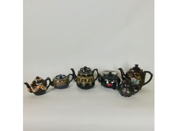 Lot Of Japanese & English Brown Glazed Tea Pots (6)