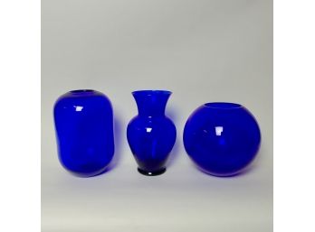 Three Cobalt Blue Glass Vases (3)