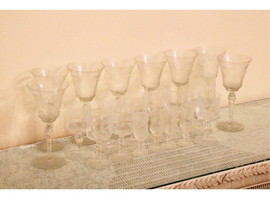 Lovely Etched Glass Stemware Assortment