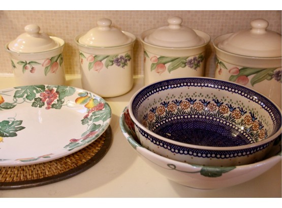 Hand Painted Polish Serving Bowl And Other Kitchenware