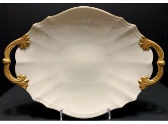 LENOX Extra Large Two- Handled Serving Platter W/ Gold Edging & Handles