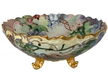 Exquisite , Huge LIMOGES France Hand-Painted Footed Bowl