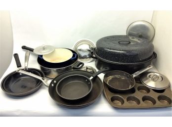 Large Mixed Lot Of Kitchenware Pans Pots Muffin Tin Lids Parts