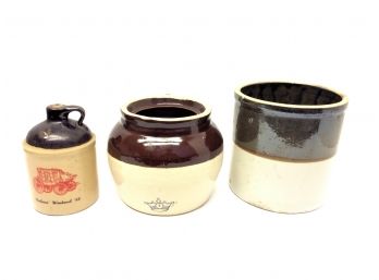 Lot Of Three Vintage Used Stoneware Pottery Crocks Jug Fathers’ Weeknd ’68 Crown No. 3 Unbranded