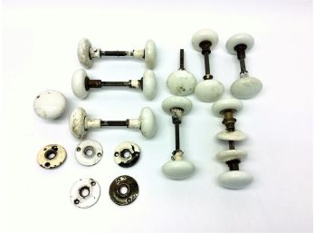 Antique Old Pottery White Porcelain Coated Doorknobs Knobs Cast Iron Hardware Parts