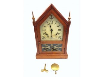 Seth Thomas Wooden Mantle Shelf Clock 1940’s With Pendulum And Key
