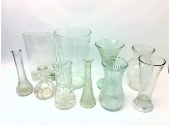 Mixed Lot Of Vintage Used Clear Pressed Glass Decorative Flower Vases