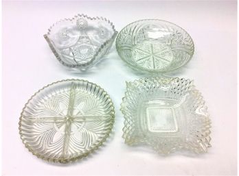 Mixed Vintage Lot Pressed Cut Clear Glass Snack Bowl Nut Dish Serving Trays