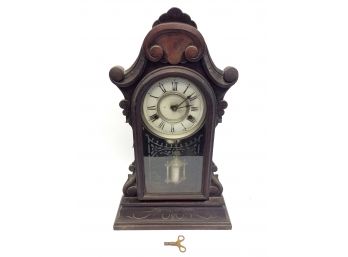 New Haven Clock Company Antique 8-Day Clock With Pendulum And Key