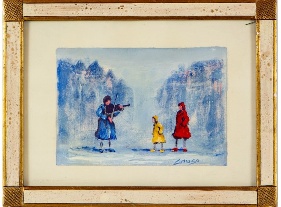 Signed Framed Watercolor With Fiddler