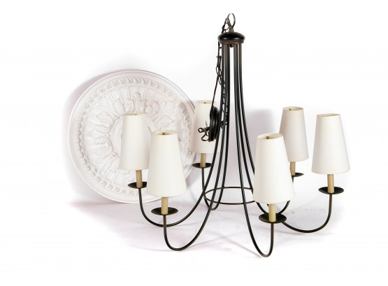 6-Arm Contemporary Chandelier With Embossed Ceiling Medallion