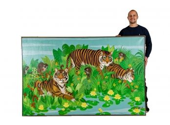 Russ Elliott (Am. Contemporary, B. 1932) Large Jungle Scene With Tigers