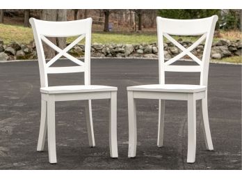 Pair Of Crate & Barrel White Paint Decorated Chairs