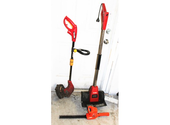 Mixed Lot Electric Tools - Weed Trimmer, Power Snow Shovel & Hedge Clipper