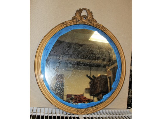 Vintage Carved Wood Framed Round Wall Mirror